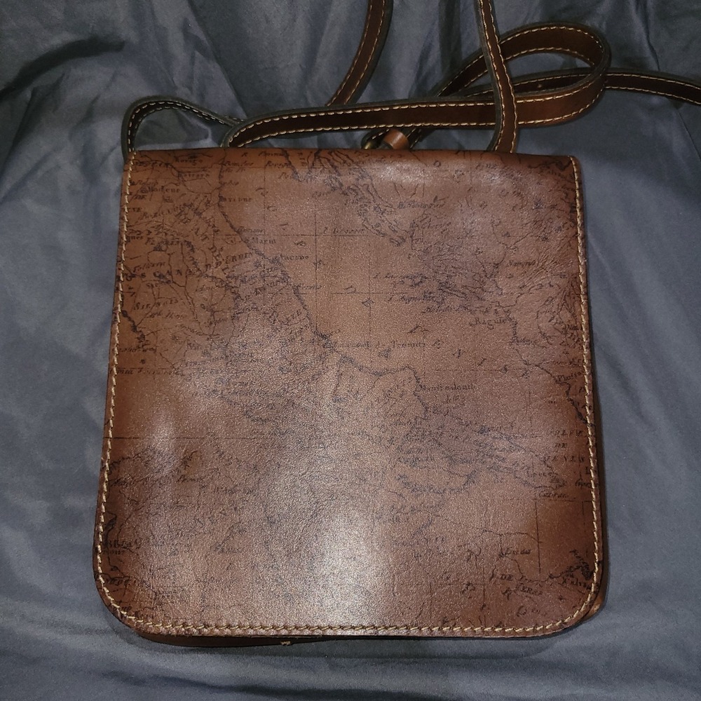 PATRICIA NASH Granada Map Print Italian Leather Crossbody Handbag Purse